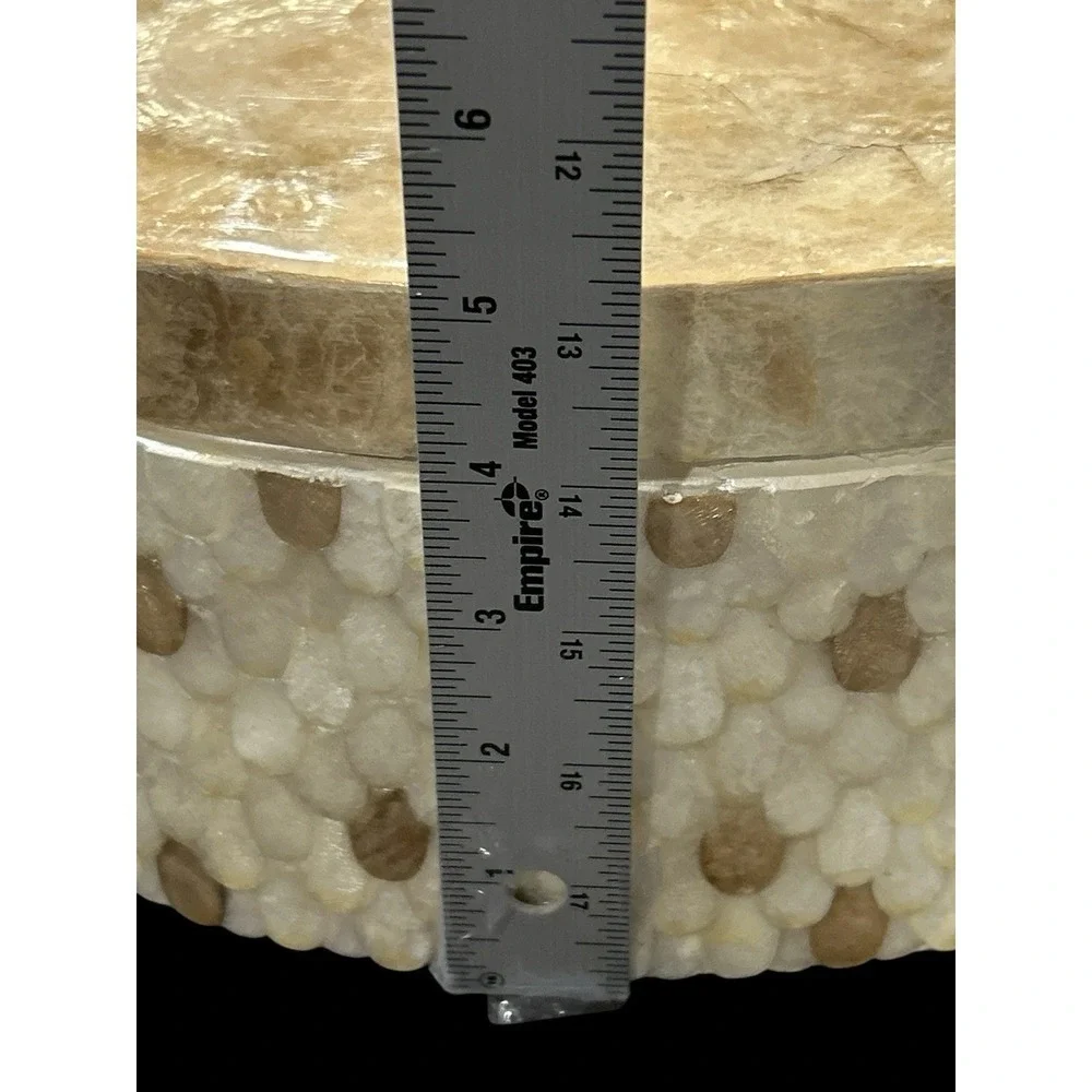 Vtg Unique Capiz Shell Oval Trinket Jewelry Makeup Box Nautical Beach Decor